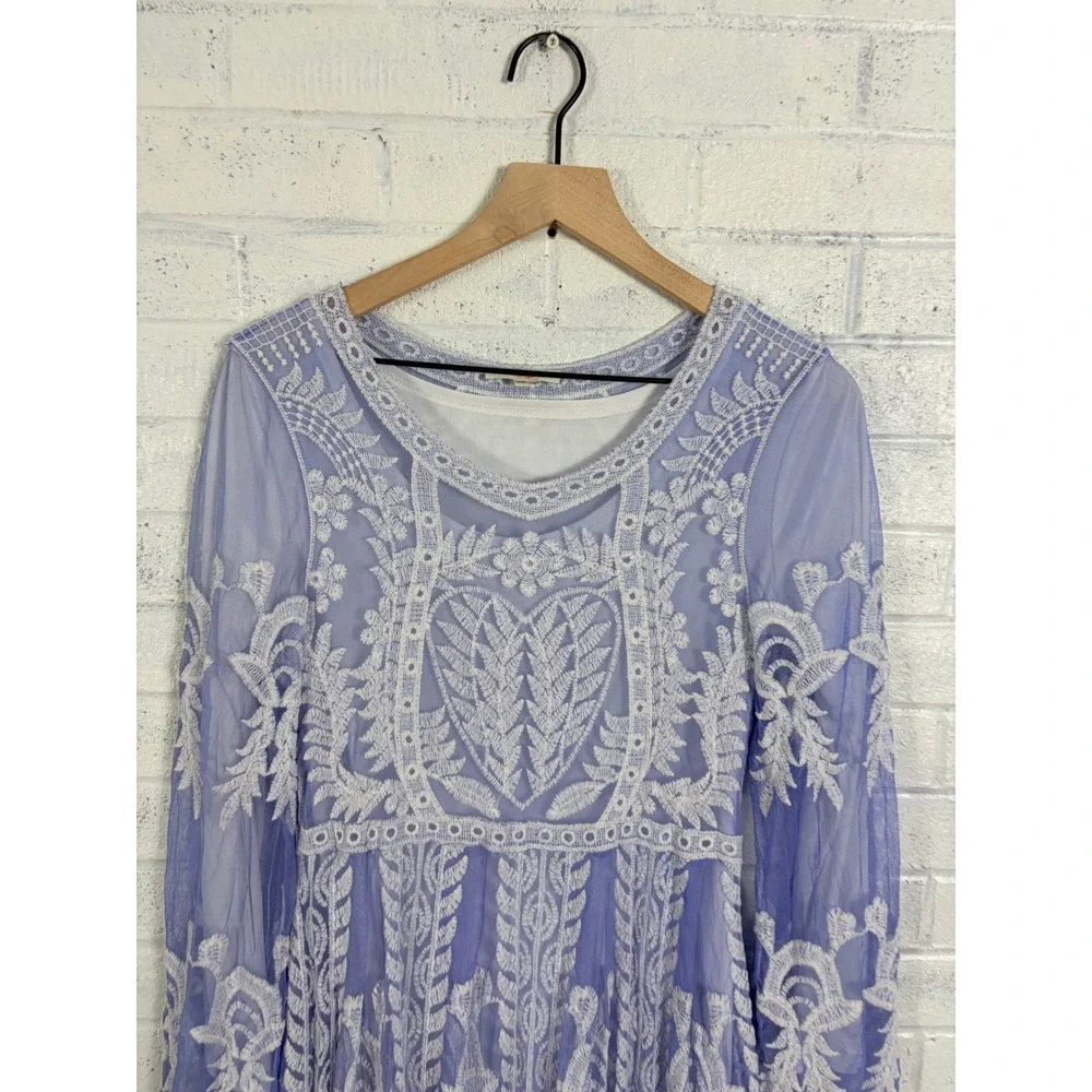 Orange Creek Maxi Dress Women S Periwinkle Embroidered Mesh Lace Long Sleeve